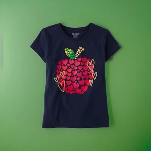 Children’s Place t-shirt Girls Size XL/TG 14 Apple Hearts - Picture 1 of 2