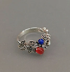 9923138 925er Silver Karneol-Lapislazuli-Opal-Ring With Marcasites Gr.55 - Picture 1 of 4