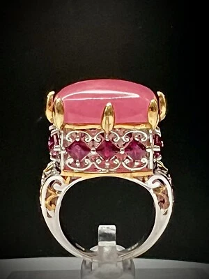 Anillo Granate Rodolita Rosa Jade y Orissa 14K YG Y Platino Más de 925 SS Nuevo Foto 1 de 4