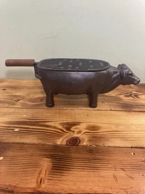 Cast Iron Cow Hibachi Grill BBQ Tabletop Cracker Barrel Vintage Rare HTF - Image 1 of 4