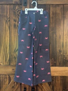 Lilly Pulitzer Crab Embroidered Pants Blue Pink Denim Flare Leg Girls Sz 8 - Picture 1 of 3