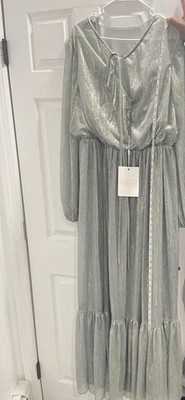 Mac Duggal 49781W FBU Size Large Long Sleeve Shimmery Maxi Gown - Image 1 of 4