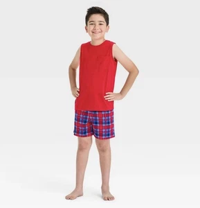 Boys' 2pc Plaid Tank Top and Pajama Set - Cat & Jack™ Red L - Picture 1 of 1