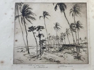 VINTAGE RARE H.M. LUQUIENS HAND SIGNED Hawaii Beach Etching Print (1881-1961) - Picture 1 of 6
