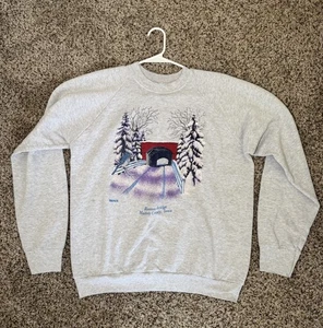 Vintage Winter Scene Roseman Bridge Madison County Iowa Sweatshirt Size L - 1994 - Picture 1 of 7