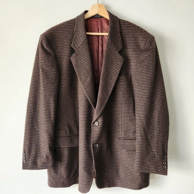 Houndstooth Plaid Brown Black Blazer Cashmere Blend Gianfranco Ruffini Size R44 - Image 1 of 4