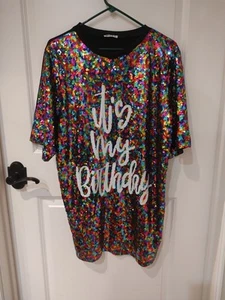 NEW One Size It's My Birthday sequins shirt dress multicolored. WHY Dress. - Picture 1 of 6