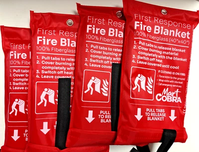 MART COBRA 4 PACK FIRE BLANKET Fiberglass Cobra Emergency Home Retardant Prepared 40''x40''