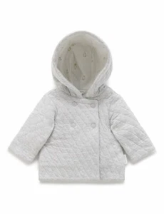 purebaby knit wool & cotton jacket - pale grey melange 0-3 month - Picture 1 of 9