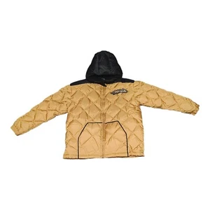Avirex Coat L Brown Varsity Jacket Hooded Zip Activewear Solid Nylon Embroidered - Picture 1 of 4