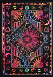 Burning Sun Moon Star Mystic Wall Hanging Tapestry Poster Celestial Hippie Decor - Picture 1 of 3