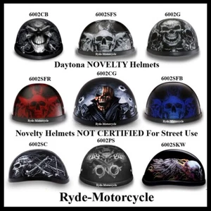 Daytona NOVELTY Motorcycle 1/2 Helmet Skull Graphics Outlaw Shorty Half Skid Lid - Picture 1 of 104