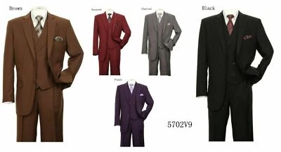 Traje de lana de lujo para hombre con chaleco y pantalones 2 botones 5 colores 38R ~ 56L 5702V9 Foto 1 de 4