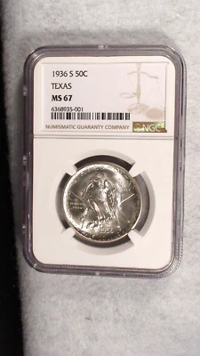 1936 S NGC MS67 TEXAS COMMEMORATIVE WHITE LUSTROUS GEM 50C COIN BUY IT NOW! - Image 1 of 4