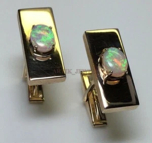 Natural Opal Gemstone with Gold Plated 925 Sterling Silver Cufflink #2446 - Picture 1 of 4