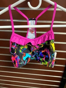 Speedo Girls Racerback * Top Only *Tankini Swimsuit,Black/Neon Hearts 16 NWT - Picture 1 of 4