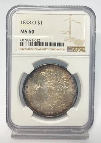 1898-O $1 Morgan Silver Dollar NGC MS 60 w/Toning Cover