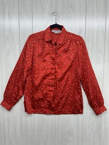 Evan-Picone Red Floral Women's Long Sleeve Button Up Blouse Size 10 - Picture 1 of 3