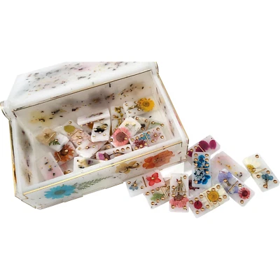 Handmade Resin Art Dried Flowers White Milk Bath & Gold Domino Set with Box Gift - Image 1 of 4