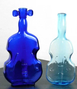 Pair of blue/cobalt blue, violin/cello, reproduction glass bottles - Picture 1 of 8