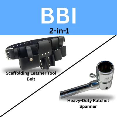 2-in-1 Leather Scaffolding Tool Belt with Tool Holders + 21mm Heavy Duty Ratchet - Image 1 of 4