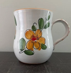 "Taza de café de cerámica italiana taza de flores Italia pintada a mano naranja verde 4"" leer" - Imagen 1 de 11