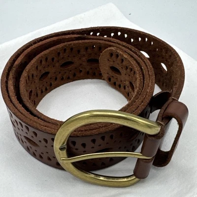New Lucky Brand Brown Leather Belt Womens Small With Cut Outs - Image 1 of 4