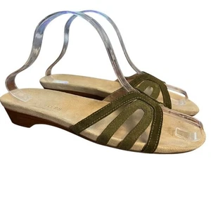 Talbots Olive Green Suede Leather Slip On Slides Shoes Resort Womens sz 8 B - Picture 1 of 16