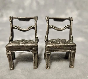 2 Miniature Pewter Chairs Floral Pattern Unbranded - Picture 1 of 6