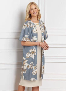 Maya Brooke offene Staubmantel-Jacke (NUR) schieferblau Blumen Jersey Stretch 18W neu mit Etikett $ 59 - Bild 1 von 8