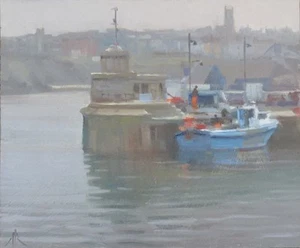 ORIGINAL MICHAEL RICHARDSON ÖLGEMÄLDE "Misty Morning, Newquay" Cornwall Coast - Bild 1 von 1