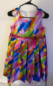 NEW Bonnie Jean Girls Sz 12 RAINBOW STRIPED Organza Bow Front Dress NWT - Picture 1 of 6