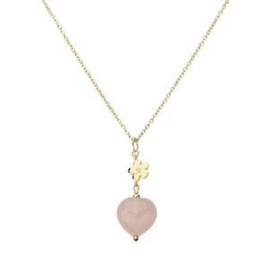 Sterling Silver 925 Necklace with Rose Quartz Heart Yellow Gold Plated Ladies Yellow Gold CEM - Picture 1 of 1