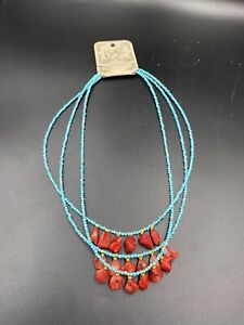 Natural Round Turquoise With Red Coral Pendant Handmade Necklace