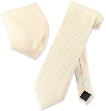 Vesuvio Napoli EGG YOLK CREAM Striped NeckTie Handkerchief Matching Neck Tie Set