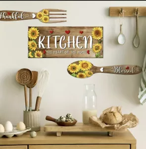 2 pcs Sunflower Spoon Fork Wall Sticker Decorative For Home Kitchen Restaurant - Picture 1 of 7
