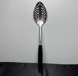 Vintage Ekco Edelstahl Schlitzlöffel schwarzer Griff 12" Utensil Werkzeug USA *Mängel* - Bild 1 von 19
