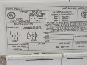 SACE TMAX ABB SACE T5S 600 Amp 600V Tmax Circuit Breaker 3-POLE Factory Sealed - Picture 1 of 10