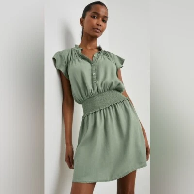 NWT Rails Amina Smocked Waist Mini Dress in Sage Denim - XS - Image 1 of 4