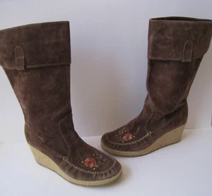 REPORT ATAANI BROWN SUEDE MID CALF ESPADRILLE BOOTS WOMEN US 10 HOT - Picture 1 of 10