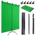 JEBUTU 5X6.5ft Green Backdrop Kit with T-Shape Stand Portable Green Screen Ba...