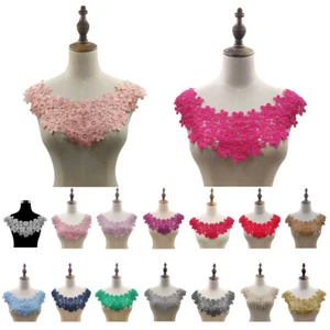 Floral Lace Embroidered Neckline DIY Collar Trim Clothes Sewing Applique Patch - Picture 1 of 28