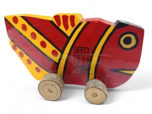Vintage Japanese Folk Toy Tai-Guruma Red Sea Bream Car Kagoshima Jingu Shrine - Picture 1 of 14