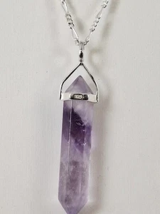 Amethyst Crystal Point Pendant Necklace 18" Sterling Silver Italy - Picture 1 of 5