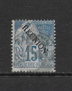 REUNION SCOTT 22 USED FINE - 1891 15c BLUE COLONIES ISSUE WITH OVERPRINT - Picture 1 of 2
