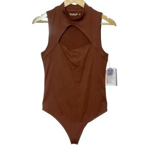 NEU Abercrombie & Fitch weicher ärmelloser Body AF braun Stehkragen Cut-Out Gr. M - Bild 1 von 6