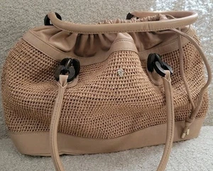 Bolso Cartera Helen Kaminski Cuero Rafia Cesta Bolso Madera Natural Cordón - Imagen 1 de 17