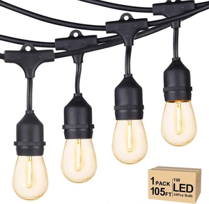 Outdoor String Lights Led 105FT, Commercial Grade Patio Lights with 1W Dimmable - Picture 1 of 12