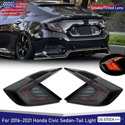 For 2016-2021 Honda Civic Sedan LED Tail Lights Sequential Rear Lamps Left+Right — 第 1/4 张图片