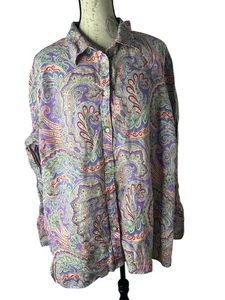 Blusa Camisa Lauren Ralph Lauren Mujer Cachemira Lino Abotonada 3X Multicolor - Imagen 1 de 5